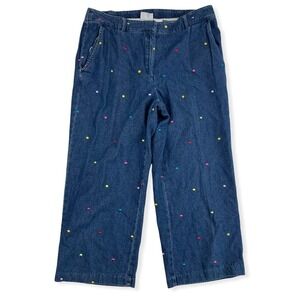 Kim Rogers Capri Blue Denim Jeans Sz 8 Polka Dots 100% Cotton